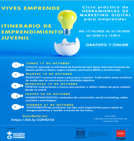 Imagen Ciclo Talleres Marketing Digital Vives Emprende Jóvenes. Madrid- Octubre 2022