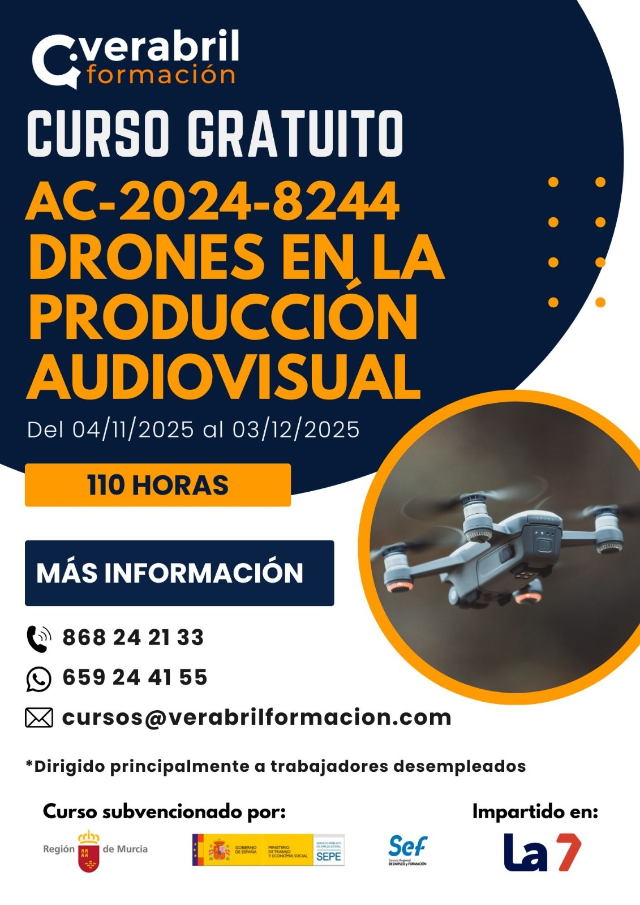 Cartel del curso de drones en producción audiovisual