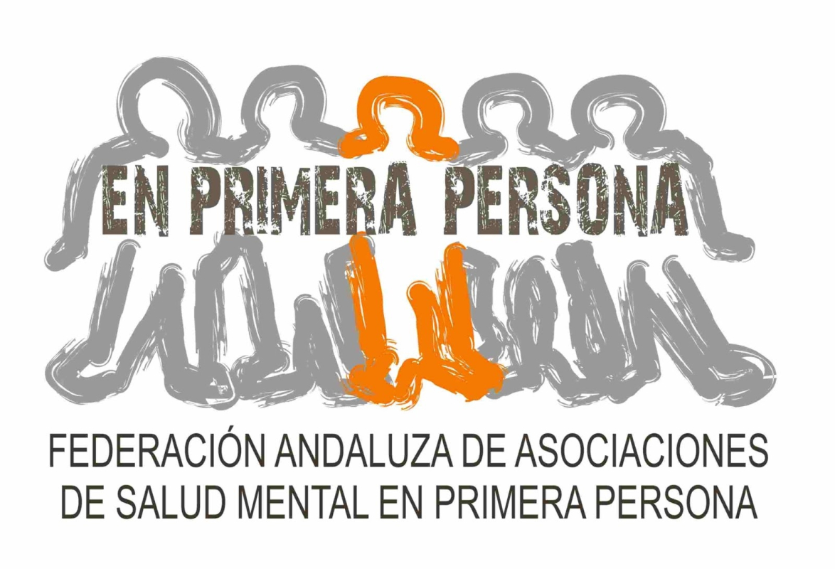 Cartel con el texto: "En primera persona, Federación Andaluza de Asociaciones de Salud Mental en primera persona."