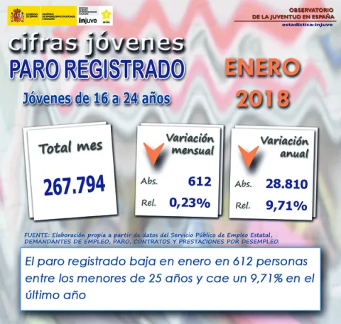 Infografía Cifras Jóvenes Paro Registrado. Enero 2018