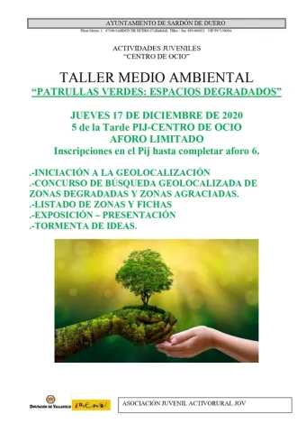 Cartel actividades juveniles en el centro de ocio 2020